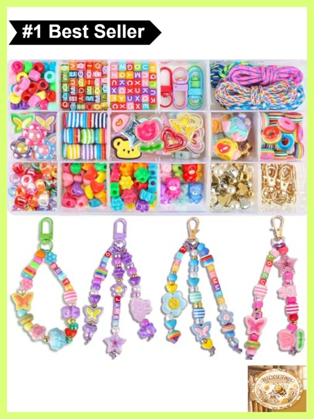 633pc Beaded Keychain Making Kit Acrylic Alphabet Beads DIY Jewelry Craft